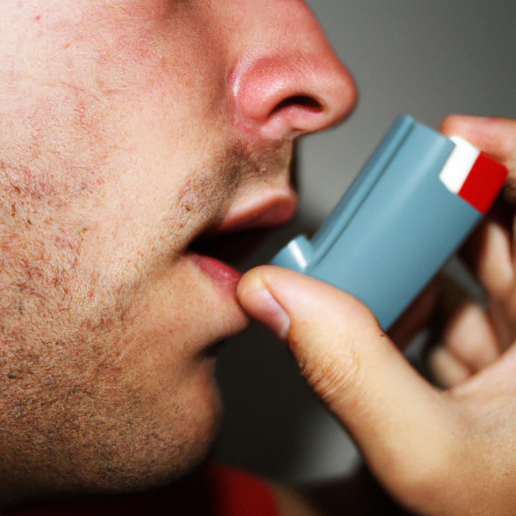 Person using inhaler for asthma